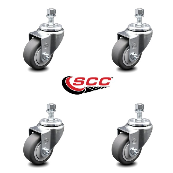 3.5 Inch Thermoplastic Rubber Wheel Swivel 3/8 Inch Threaded Stem Caster Set SCC